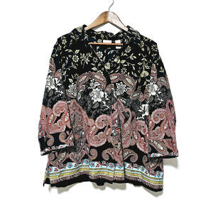 Kim Rogers Blouse Women's Plus Size 2X Paisley & Floral Cotton Boho Peasant